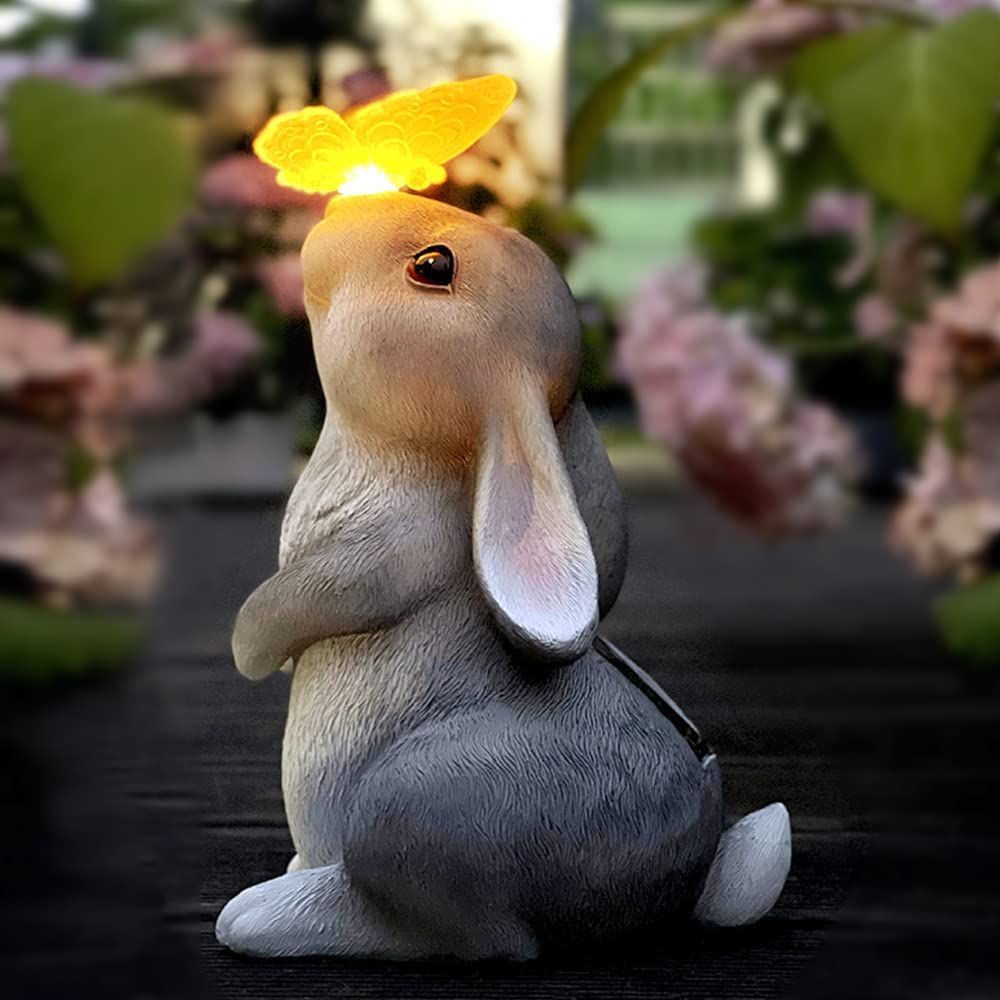 ラビット ソーラーライト 暗くなると自動で点灯【新品未使用品】 愛らしいラビット 置物ライト ソーラーライト 屋外 防水 ガーデン