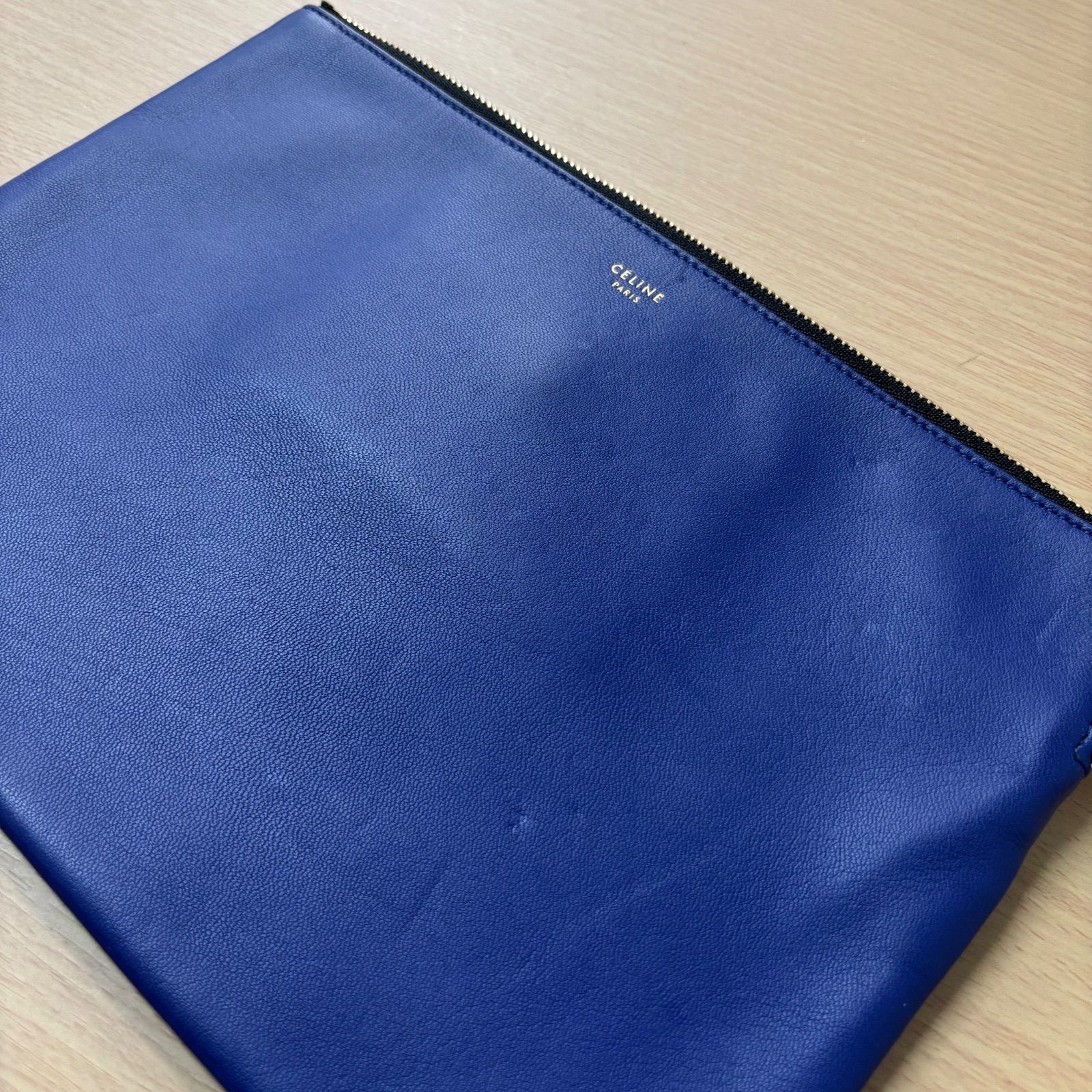 ◎CELINE セリーヌ クラッチポーチ クラッチバック レザー ブルー ブラック ゴールド金具