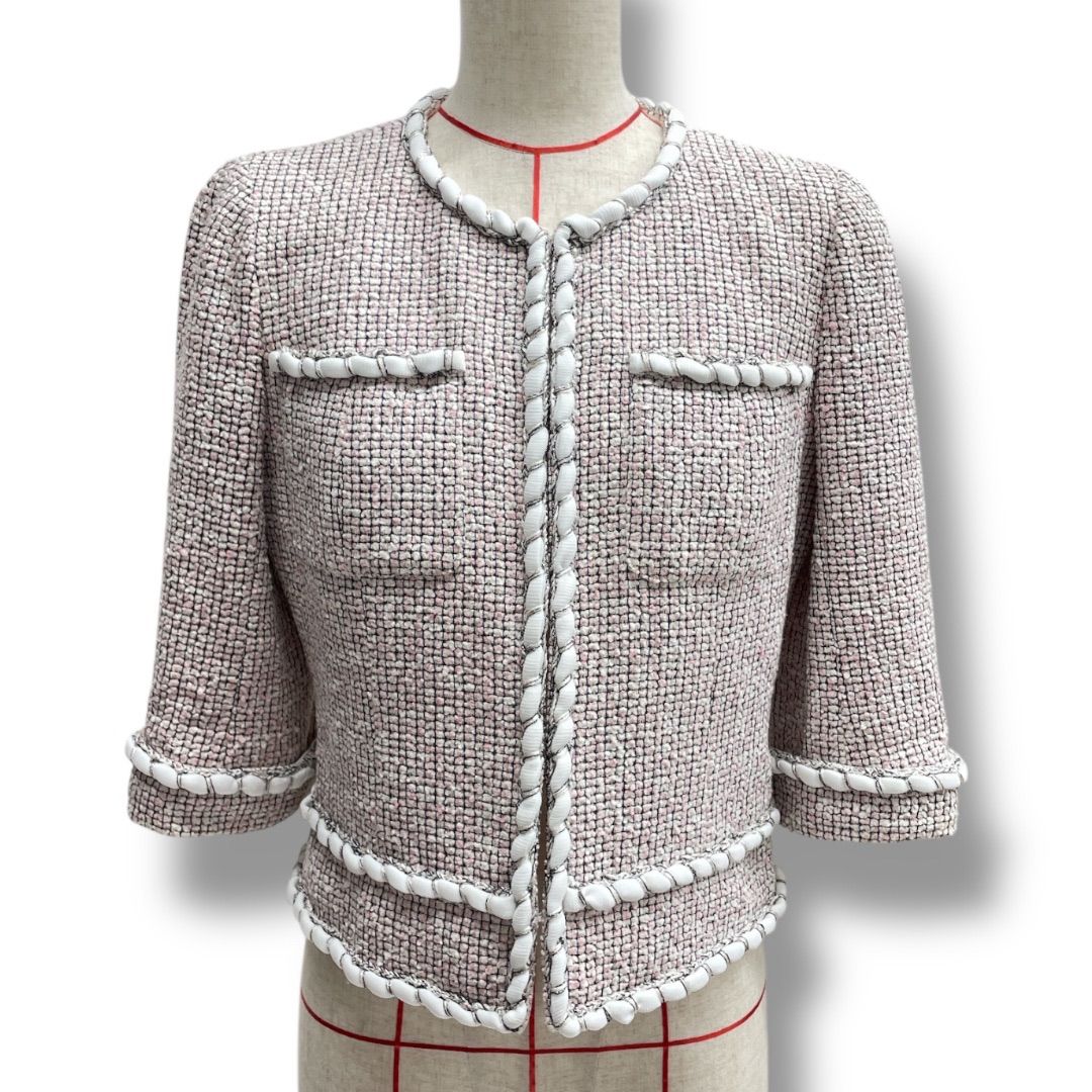 新品同様！Rene ツイード　ジャケット Rene ルネ TISSUE ノーカラー ツイードジャケット ツイード