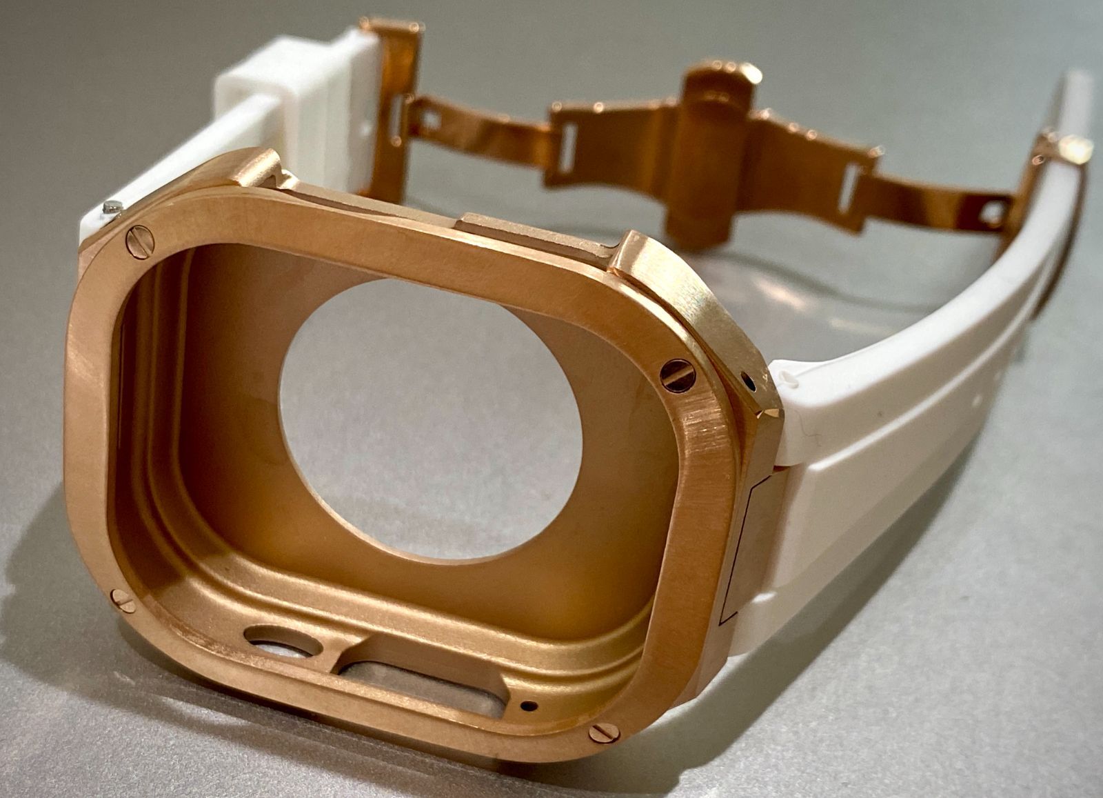 ローズゴールド×ホワイト アップルウォッチバンド ラバーベルト カバー ステンレス Apple Watch ケース 49mm ウルトラ ultra スポーツ メンズ レディース キラキラ