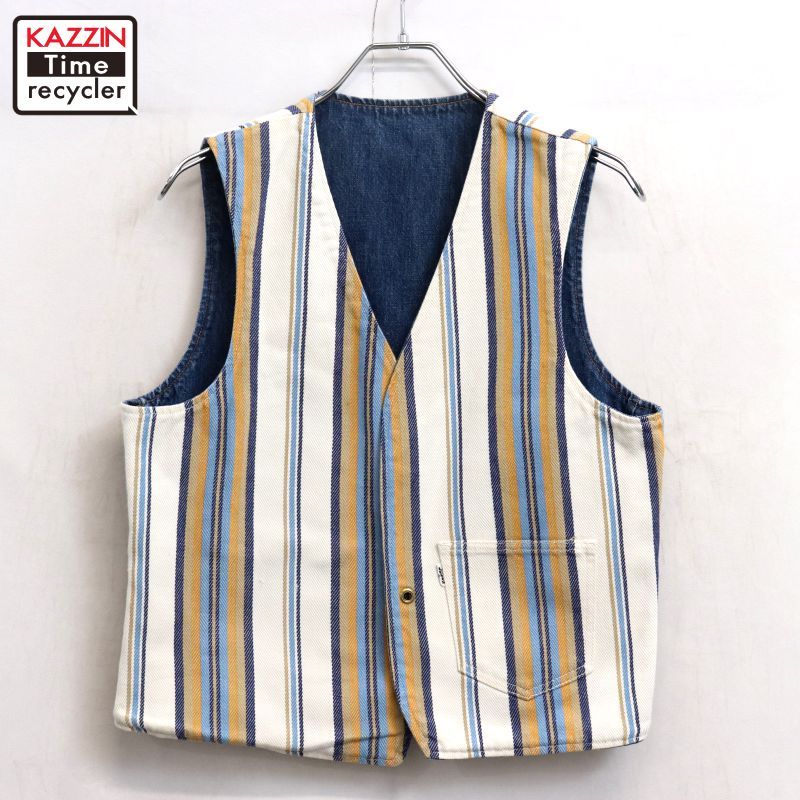 70s Levi s ストライプ柄 BIG E リバーシブル デニム ベスト メンズ Sサイズ相当