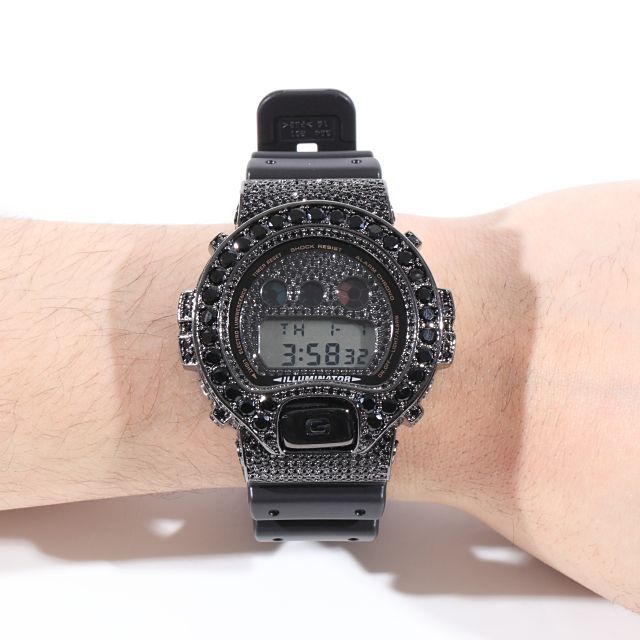 G-SHOCKカスタム オールブラック Gショック DW6900 大粒CZダイヤ 