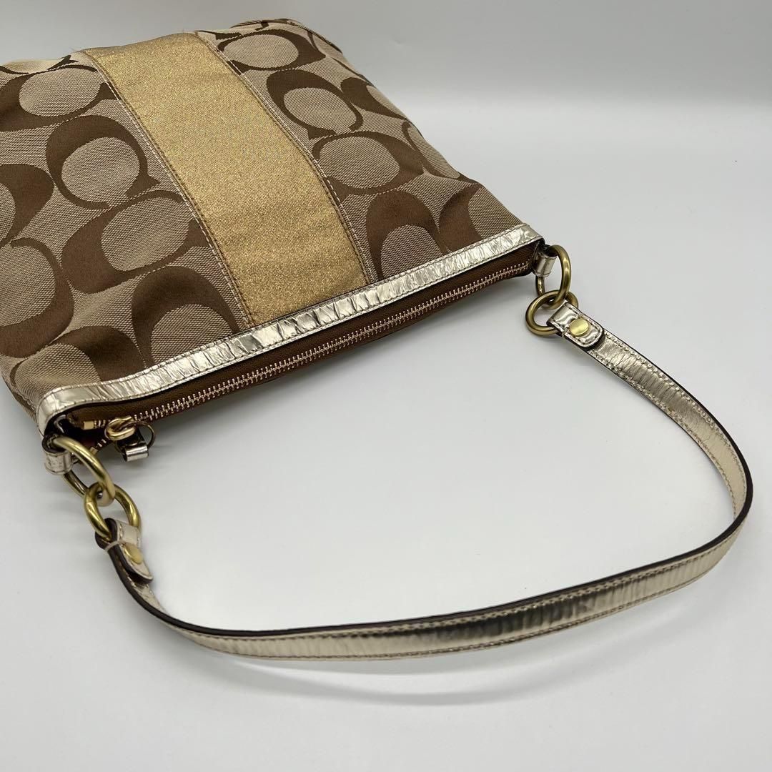 COACH ストライプ柄 ハンドバッグ ベージュ コーチ ハンドバッグ ベージュ シグネチャー ストライプ ターン
