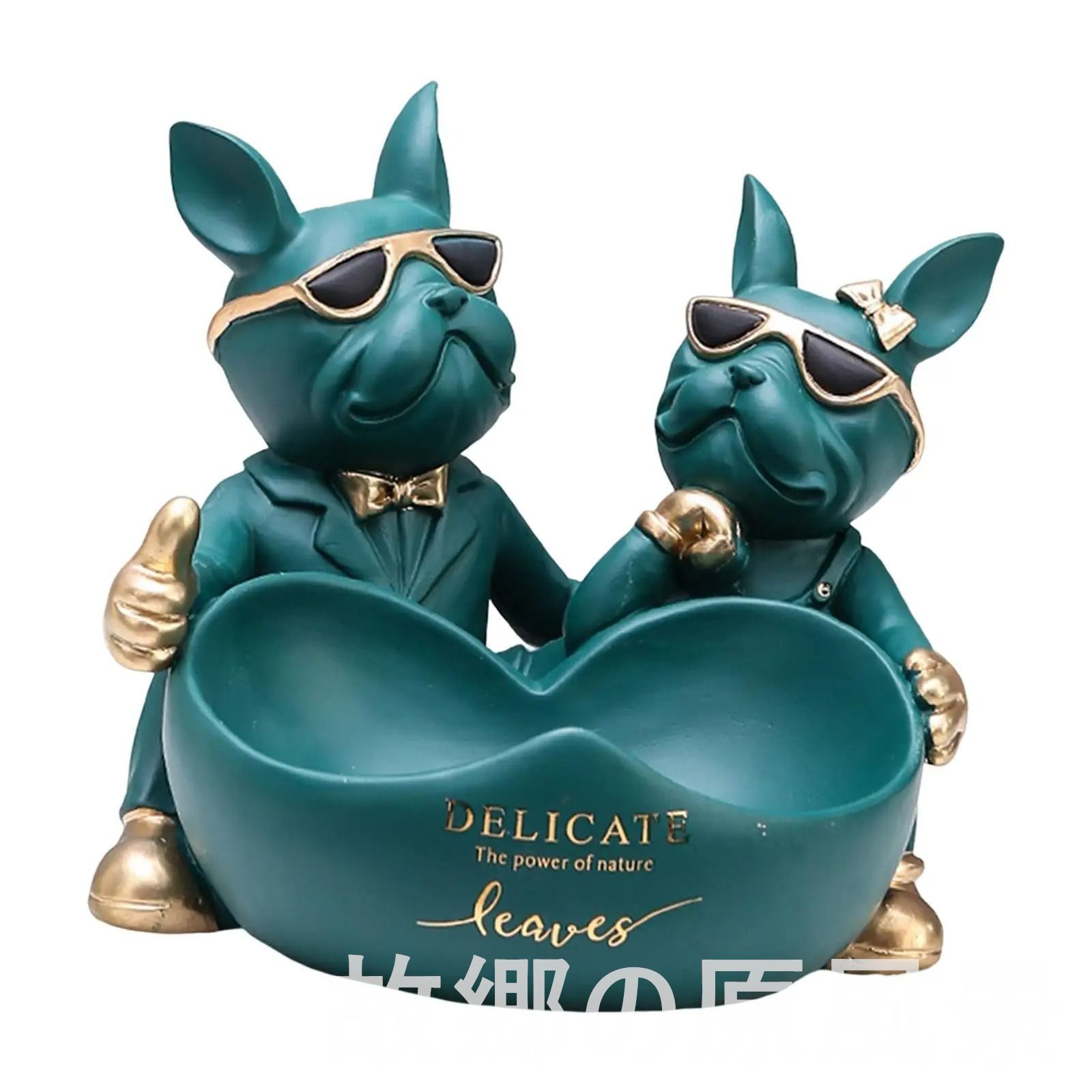 フレンチブルドッグ小物入れ グリーン フィギュア トレイ ケース 置物 オブジェ おしゃれ かわいい 2匹 犬 サングラス 卓上 テーブル リビング 玄関 ディスプレイ 鍵 キー アクセサリー ジュ