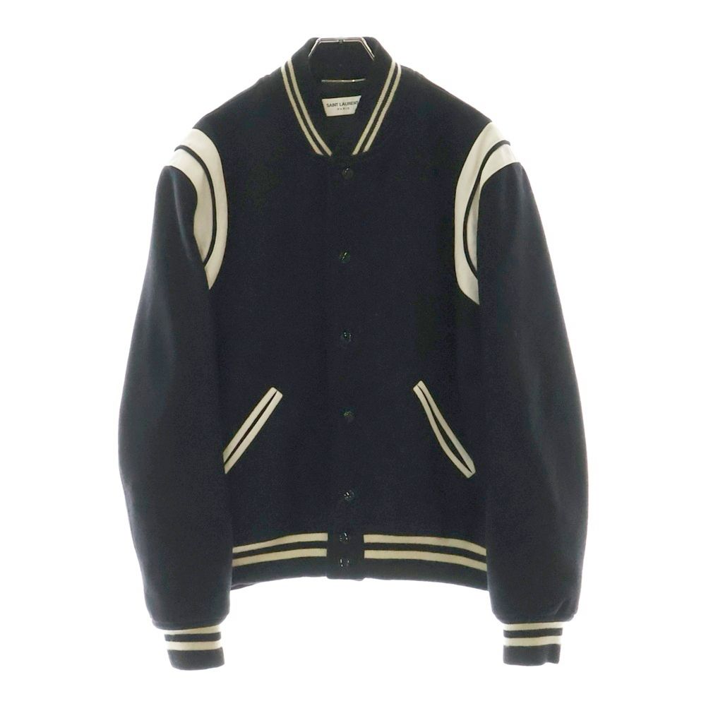 SAINT LAURENT PARIS サンローランパリ TEDDY JACKET テディジャケット レザートリムウールスタジアムジャンパー ブラック×ホワイト 354718 Y180W