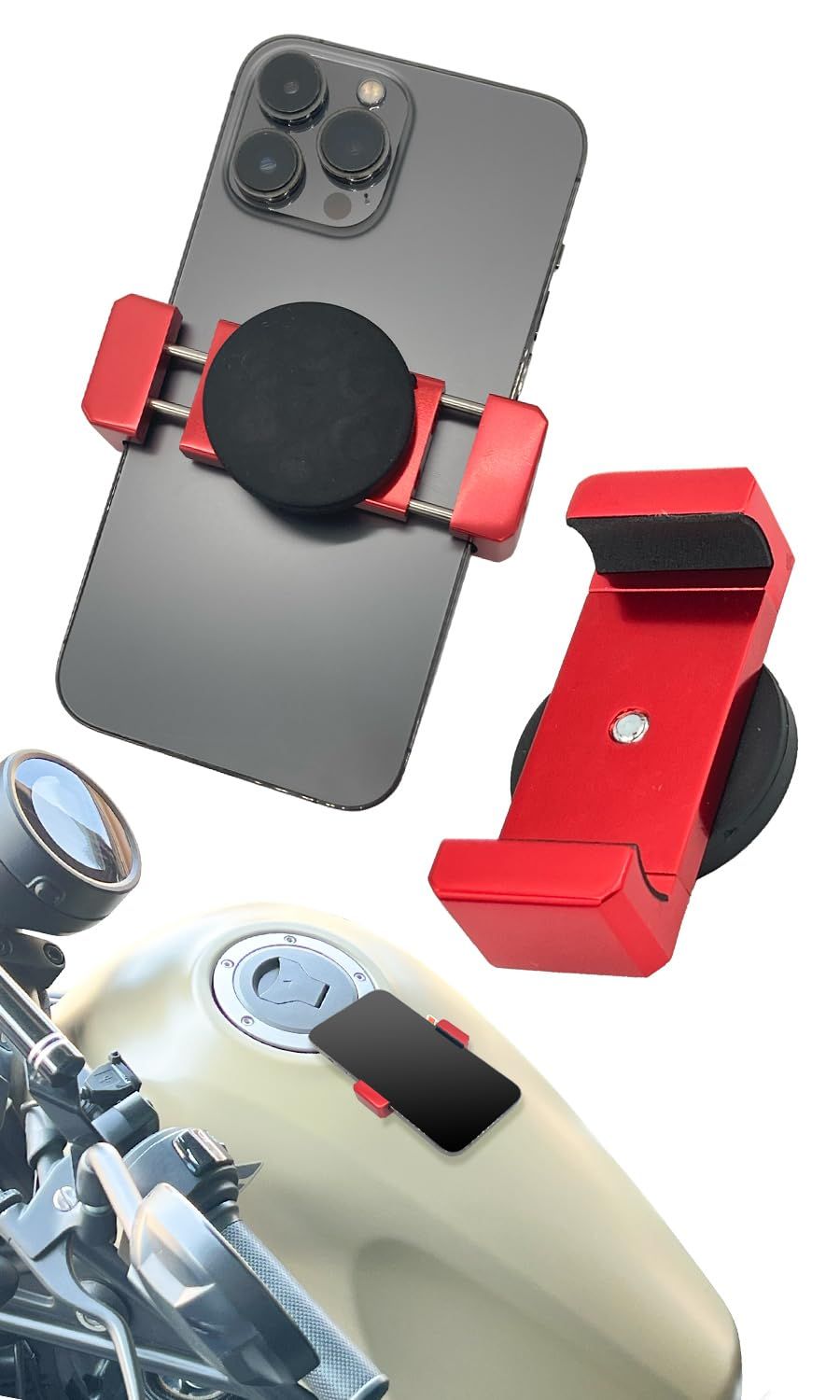 【GOROPRI】バイク スマホホルダー バイク用スマホホルダー 超強力 マグネット式 燃料タンクにワンタッチで貼付け (メタリックレッド) [レッド]