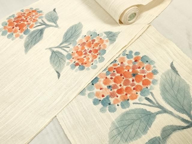 平和屋着物＊夏物　名古屋帯　帯反物　作家物　手描き　紫陽花　アジサイ　逸品　未使用　DABA7101zzz 平和屋着物▽夏物 名古屋帯 帯反物 作家物 紫陽花 アジサイ 逸品 未使用
