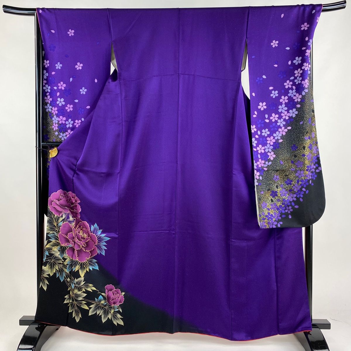 振袖 名品 蝶 垂れ桜 金銀彩 赤紫 袷 身丈166cm 裄丈66cm M