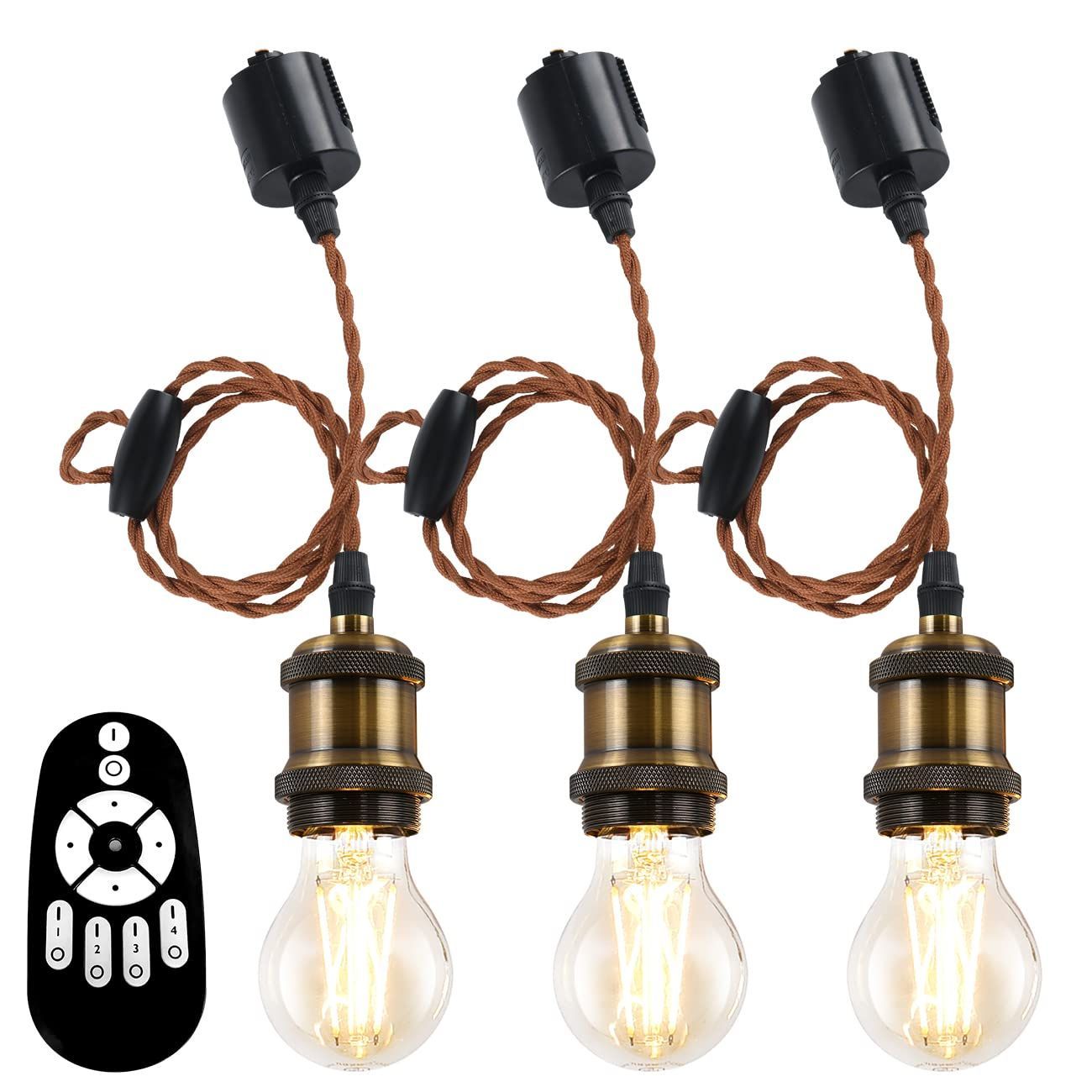 Size:60mm電球3個 ANWIO ペンダントライト 3個セット ダクトレール用 60W形相当 E26口金 100cm調節 リモコン付き ダクトレールライト 北欧 レトロペンダントライト 天井照明 省エネ 居間 玄関 食卓 
