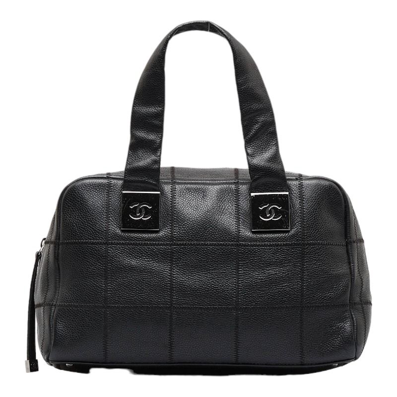 シャネル チョコバー ミニボストンバッグ キャビアスキン ブラック 9番台 CHANEL 送料無料 シャネル ミニボストンバッグ チョコバー