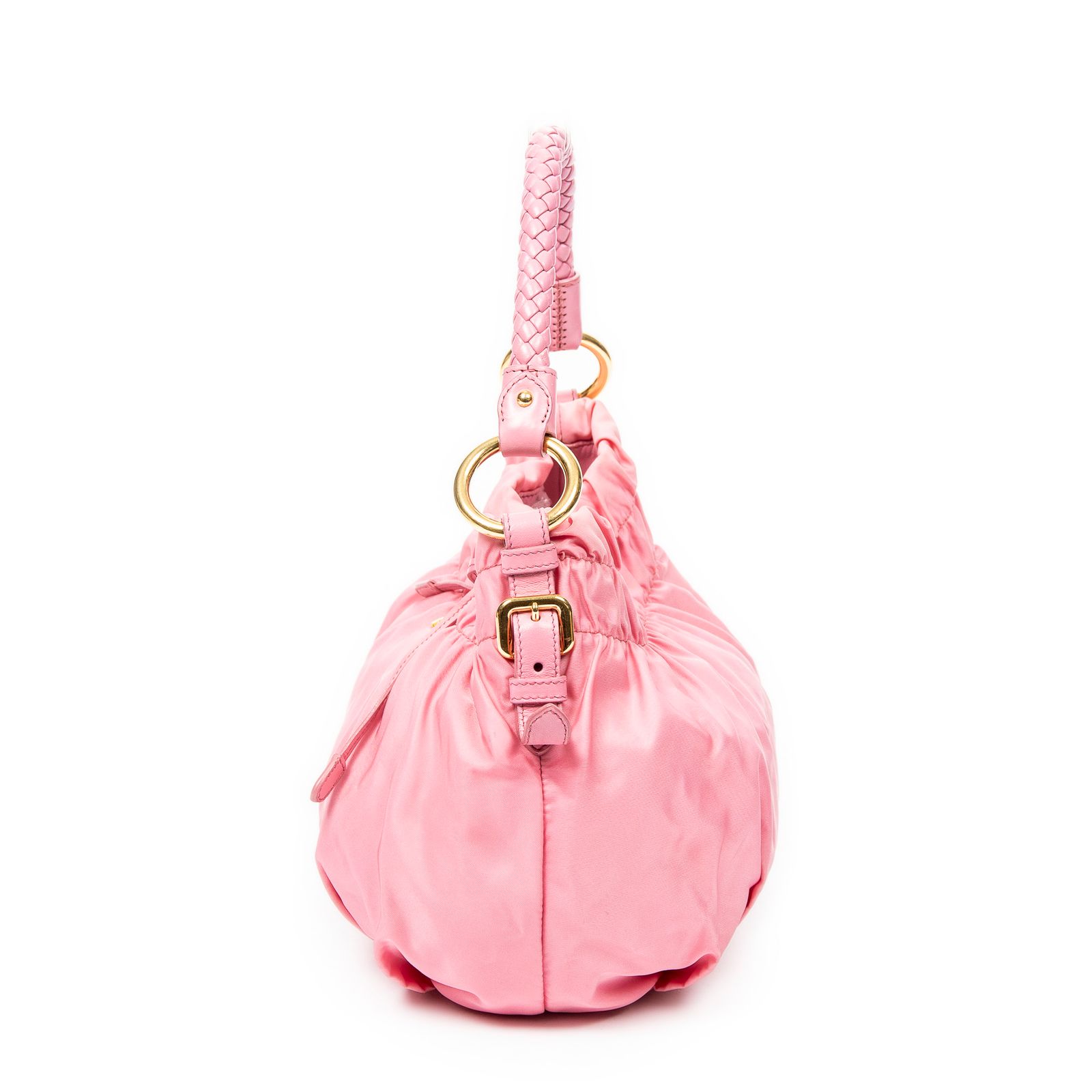 PRADA プラダボウブレイデッドバケットピンクナイロンキャンバスA