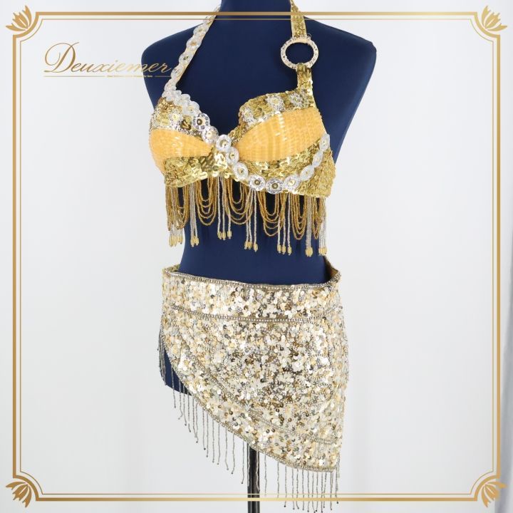 ベリーダンス オリエンタル 衣装 ゴールド系 シルバー系 スパンコールラメ ビーズ ラメ 装飾 トップス ベルト セット 発表会 イベント コスチューム ゴールド キラキラ 豪華 レディース ダンス衣装 ベリーダンス衣装 きらめき