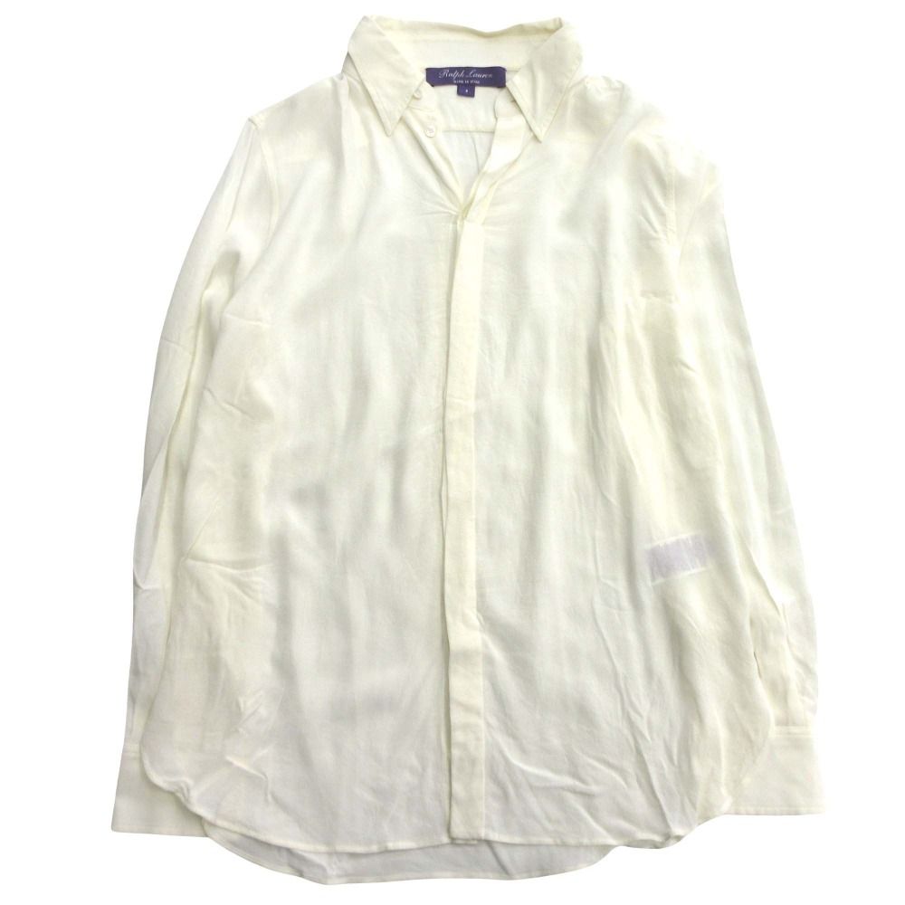 美品 RALPH LAUREN ラルフローレン シアー シャツ ブラウス カットソー 比翼ボタン 長袖 SIZE6 165/92A 白 ホワイト レディース 古着 中古 美品 RALPH LAUREN ラルフローレン シアー シャツ ブラウス