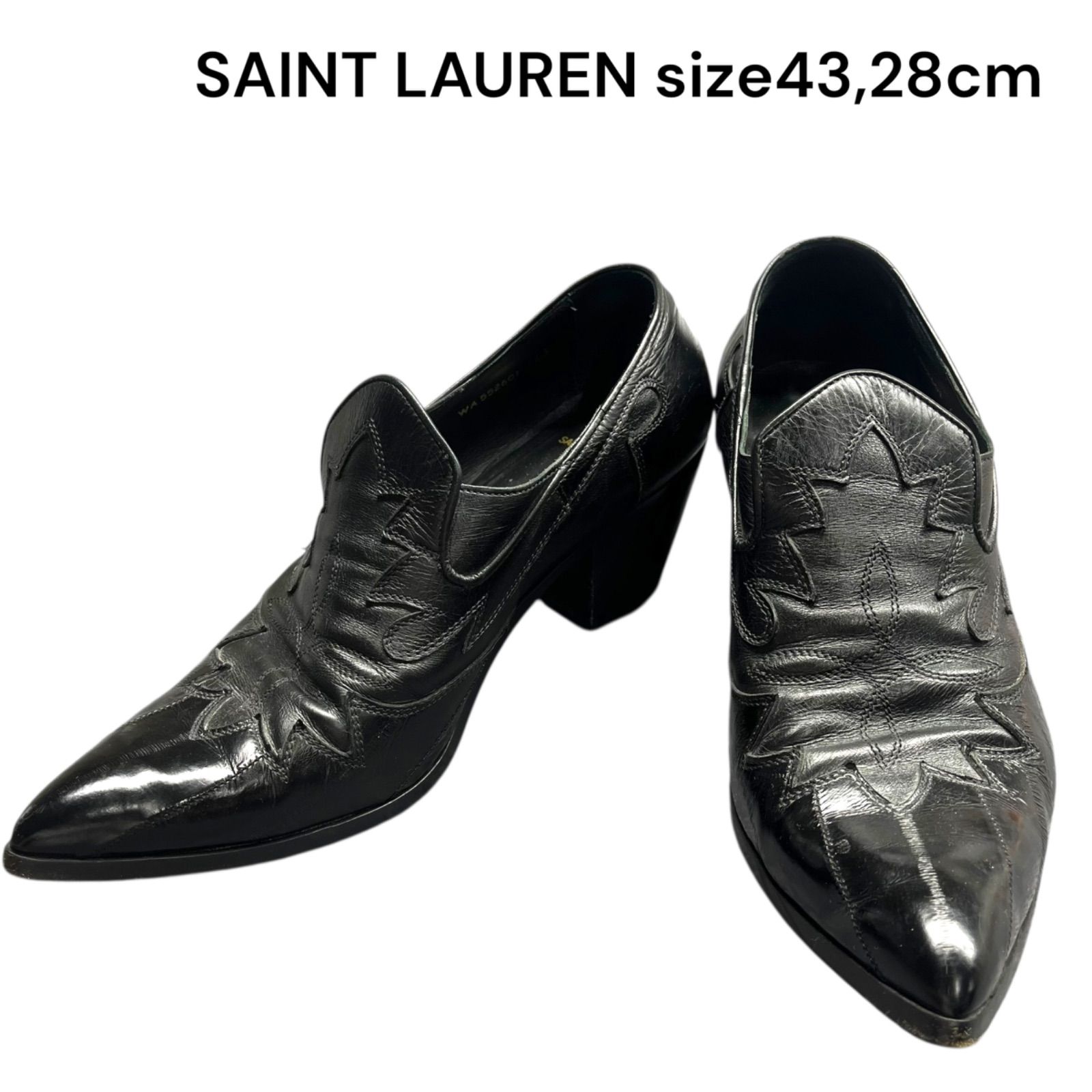 ●サンローラン SAINT LAUREN ウエスタンヒール レザー シューズ 革靴 43 28cm メンズ 5D576