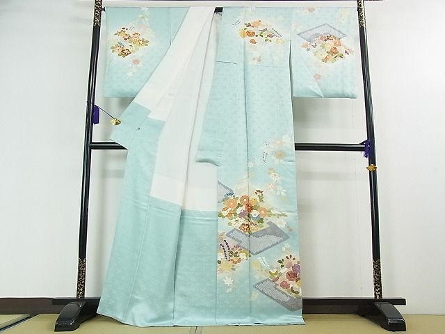 平和屋本店 上 創業460年 千總 訪問着 駒刺繍 吉祥花文 瓶覗色地 暈し染め 金銀彩 阪急百貨店扱い 3kh1359