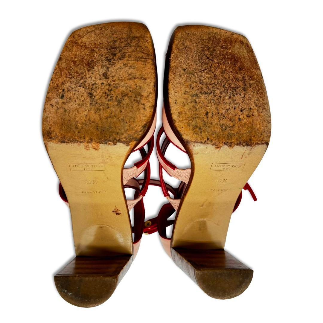 LOUIS VUITTON ルイヴィトン レザー サンダル 約24.5cm 靴 シューズ ピンク レッド