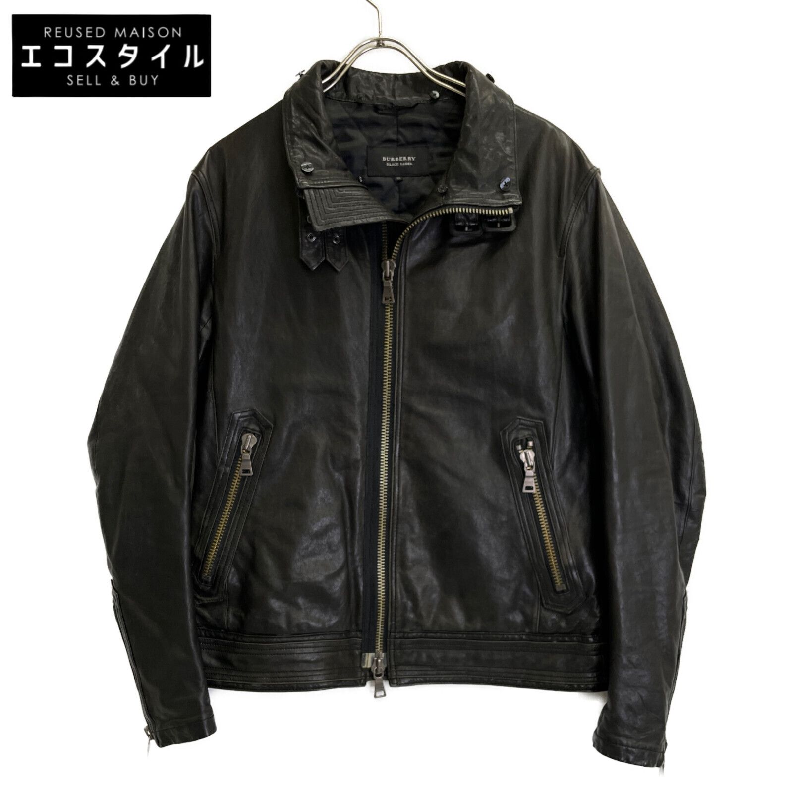 BURBERRY BLACK LABEL最高級ラムレザー2BジャケットLテーラード