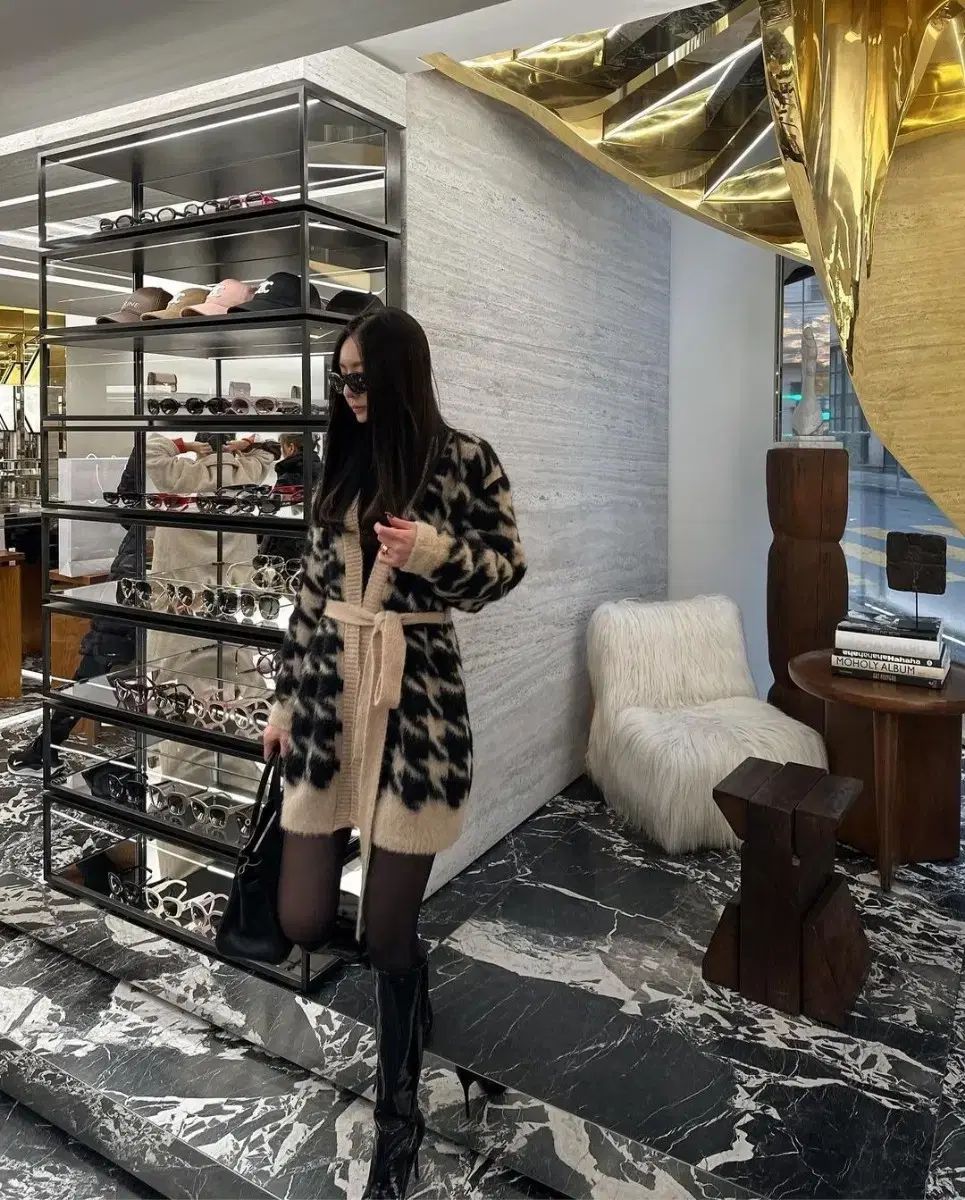 THE LAURENT ハウンドトゥース モヘア ニットコート