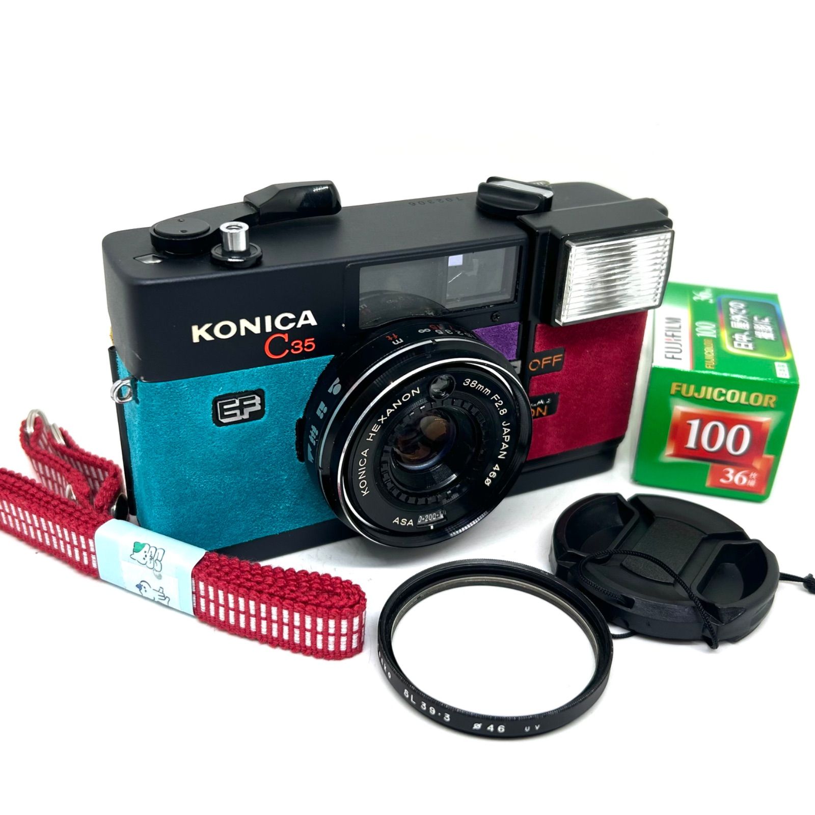 整備済・完動品 KONICA C35EF（スカイブルー•パープル・レッド