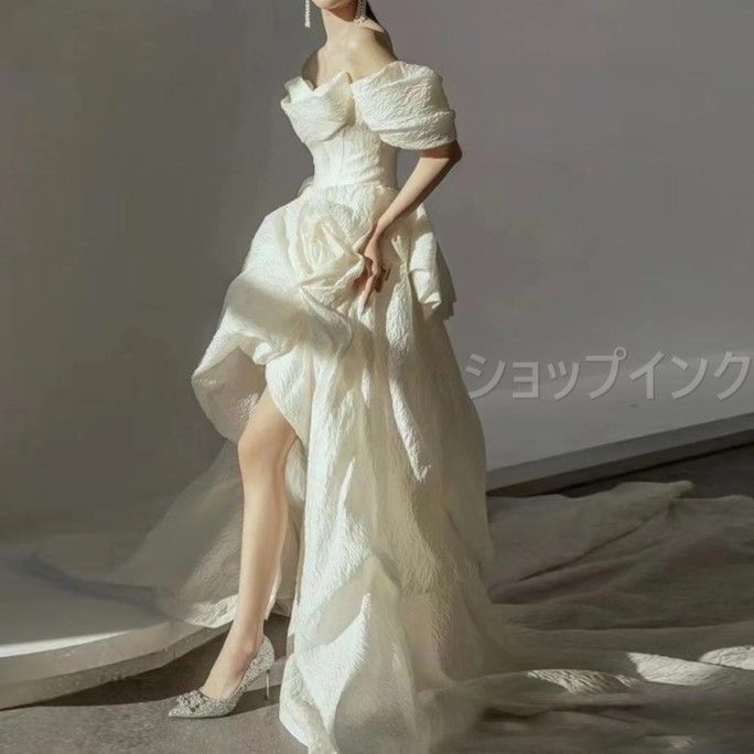 ウェディングドレス マーメイドドレス オフショルダー 花嫁ドレス レース Vネック セクシー トレーンドレス 二次会ドレス 白 結婚式ドレス ウエディング ドレス 花嫁ドレス ブライダルドレス ロングドレス ホワイト マーメイドライン キラキラ 1187