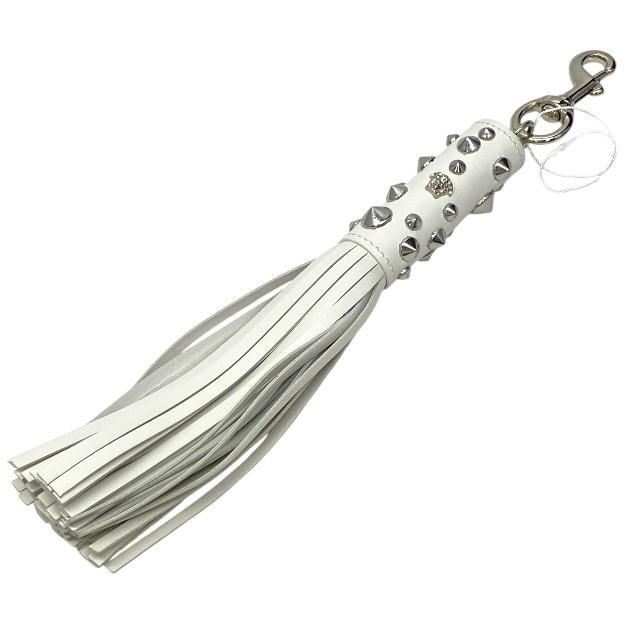 ♥ ヴェルサーチ 1A07090 タッセル バッグチャーム アクセサリーキーホルダー スタッズ メデューサ ホワイト シルバー VERSACE レディース 感 人気デザイン 上品