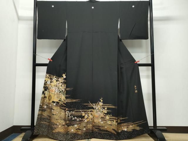 平和屋着物●金彩友禅 卓越技能者 名工 和田光正 黒留袖 花車文 金銀彩 正絹 CAAY2939vf