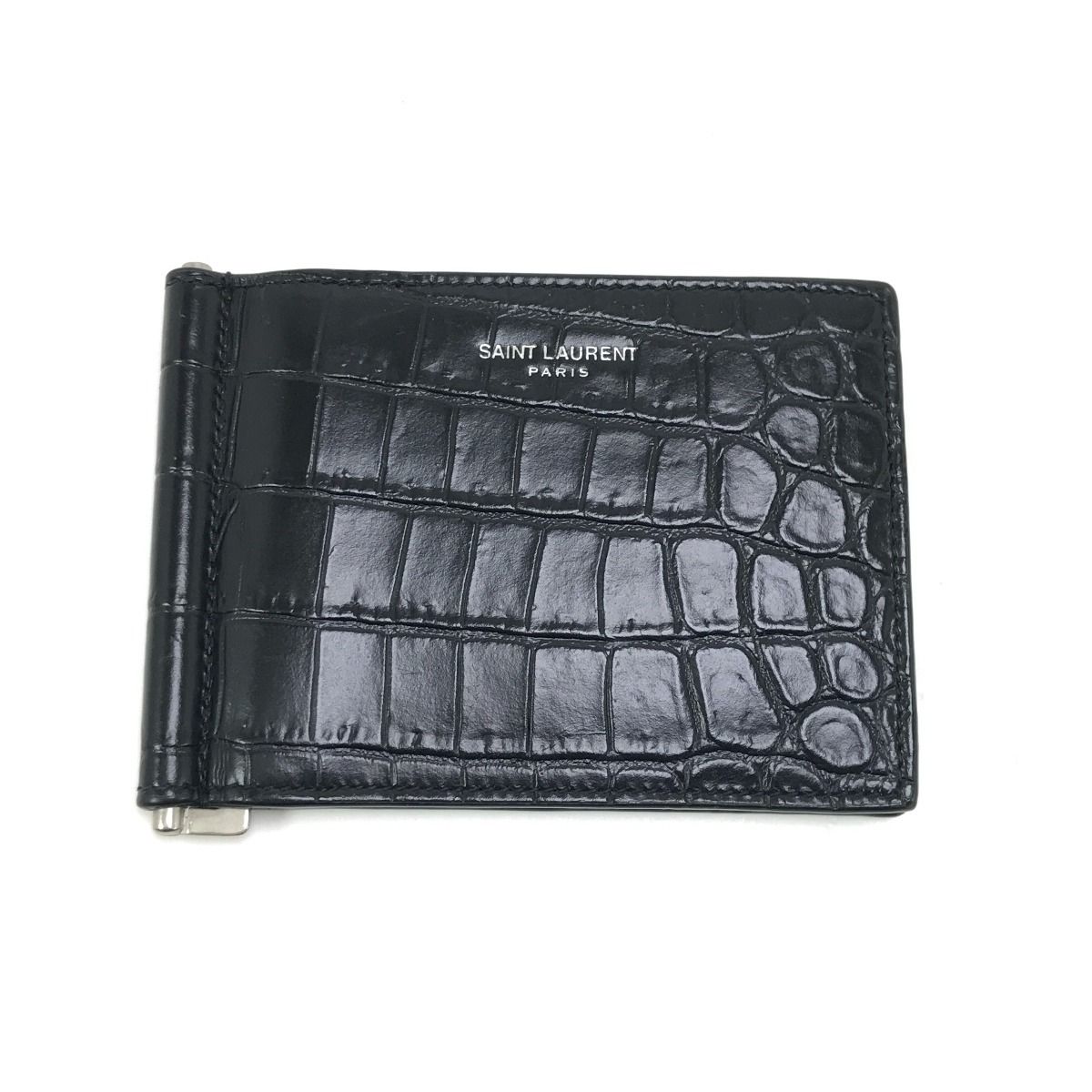 $$ SAINT LAURENT Yves Saint Laurent マネークリップ クロコダイル ART378005 ブラック