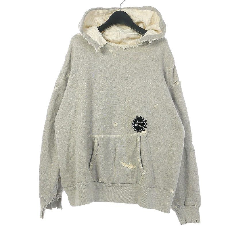 セントマイケル SAINTMICHAEL セントマイケル SAINT MICHAEL 24SS HOODIE DOUBLE FACE ダブルフェイス フーディー パーカー ダメージ加工 L グレー系 SM-YS8-0000-039