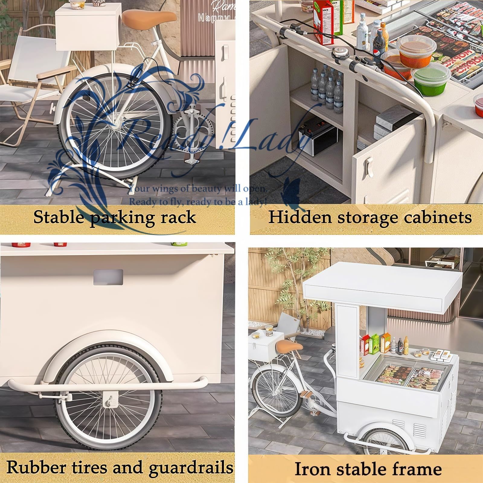 ストリートフード販売用のキャノピー付き三輪車