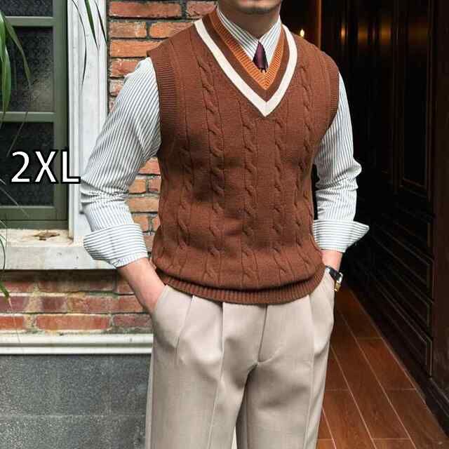 2XL メンズ 服 シンプル ファッション オシャレ 大人 かっこいい 大きいサイズ ストリート 紳士服 ニット ノースリーブベスト 秋冬 ベストカレッジ セーター