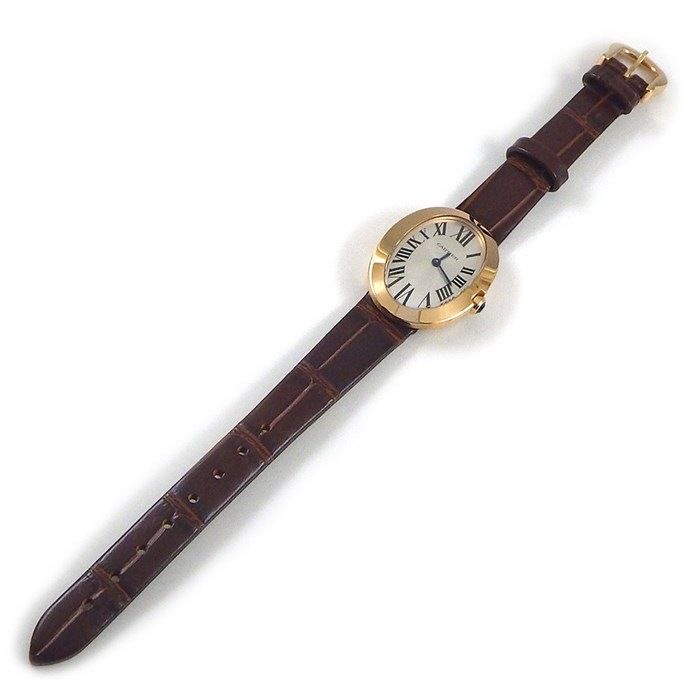 カルティエ Cartier 腕時計 ベニュワール SM W8000007 オーバル サンレイ シルバー文字盤 ローマ数字インデックス ブラウン アリゲーターレザーベルト K18PG クオーツアナログ 【中古】 カルティエ Cartier 腕時計 ベニュワール SM W8000007 オーバル