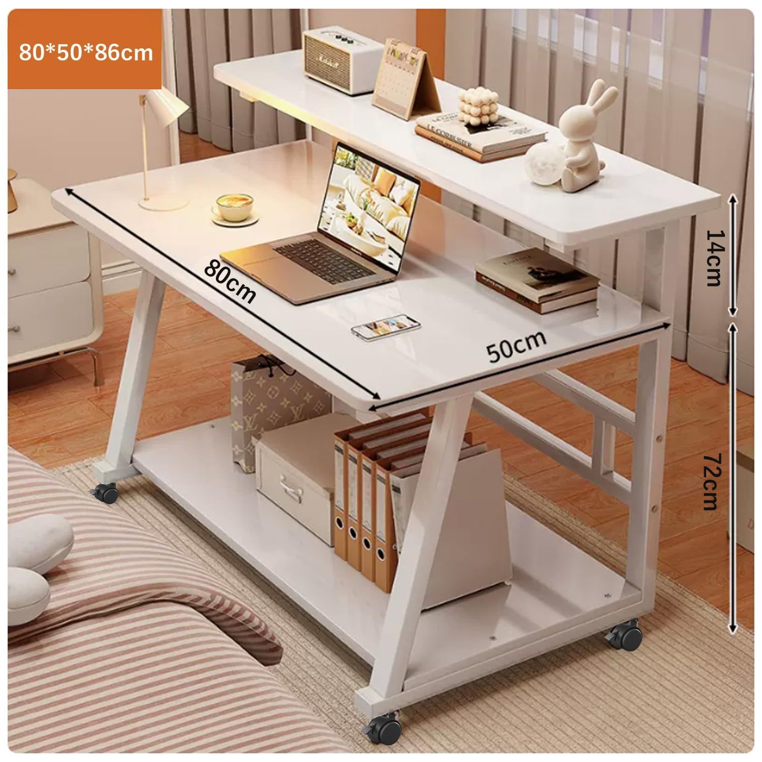 パソコンデスク❤️モニター台付き✨ 幅80×奥行50cm 収納 組立簡単 Amazon | DEWEL パソコンデスク pcデスク 幅80cm モニター台付き