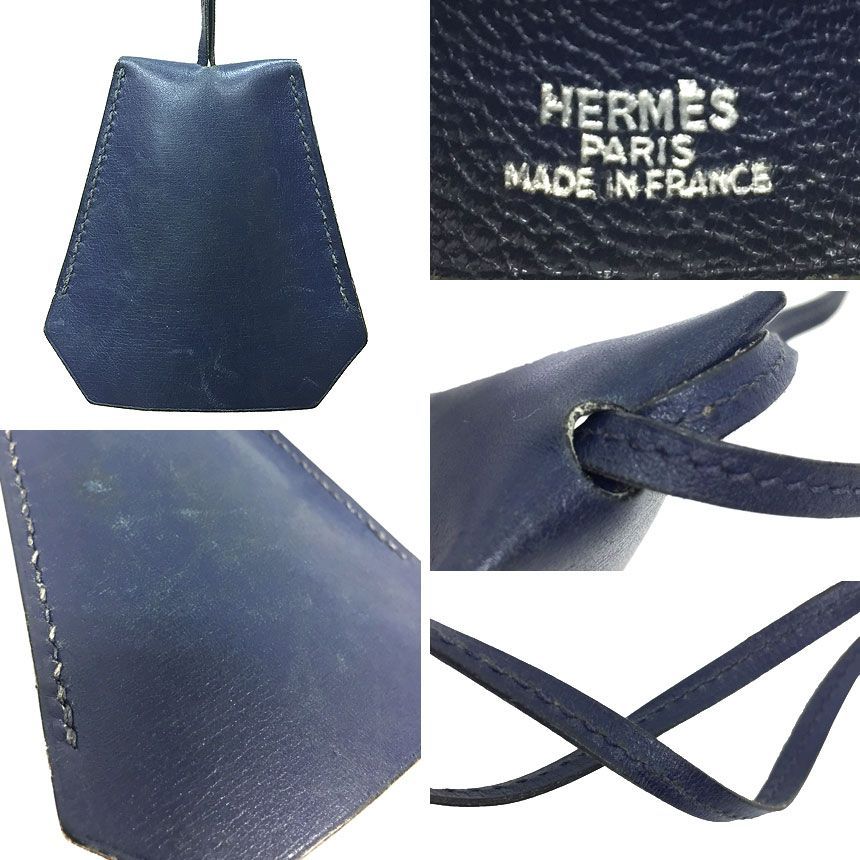 【美品】HERMES エルメス　キーリング　クロシェット　ネイビー HERMES エルメス ボックスカーフ クロシェット キーリング