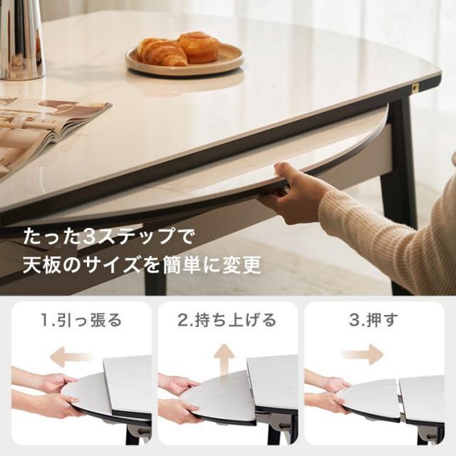 伸縮式セラミック円形ダイニングテーブル＆チェア-グレー-