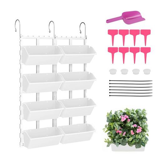 壁掛け植物プランター DIY垂直ガーデン壁掛けプランターセット8個鉢 4枚ラックモジュール連結式耐久性 貯水機能 通気性 排水設計滴下灌漑対応強力耐荷重36KG組み立て式ベランダ…