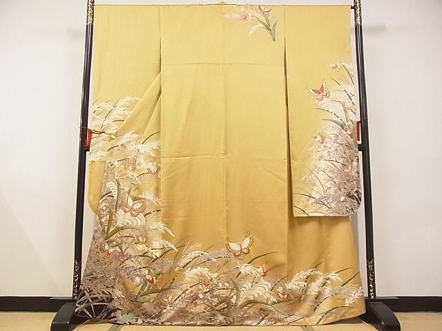 平和屋-こころ店□訪問着 駒刺繍 鳳凰花文 黒地 金彩 正絹 逸品