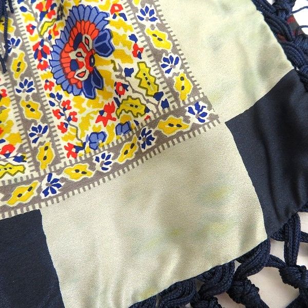 ae エトロ ETRO フリンジ テーブルクロス 紺 マルチ シルク 絹 100