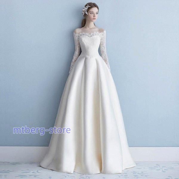 ウエディングドレス 長袖 ワンショルダー 安い 秋冬 結婚式 二次会 プリンセス エンパイア 花嫁 ドレス 披露宴 ロングドレス ブライダル 大きいサイズ