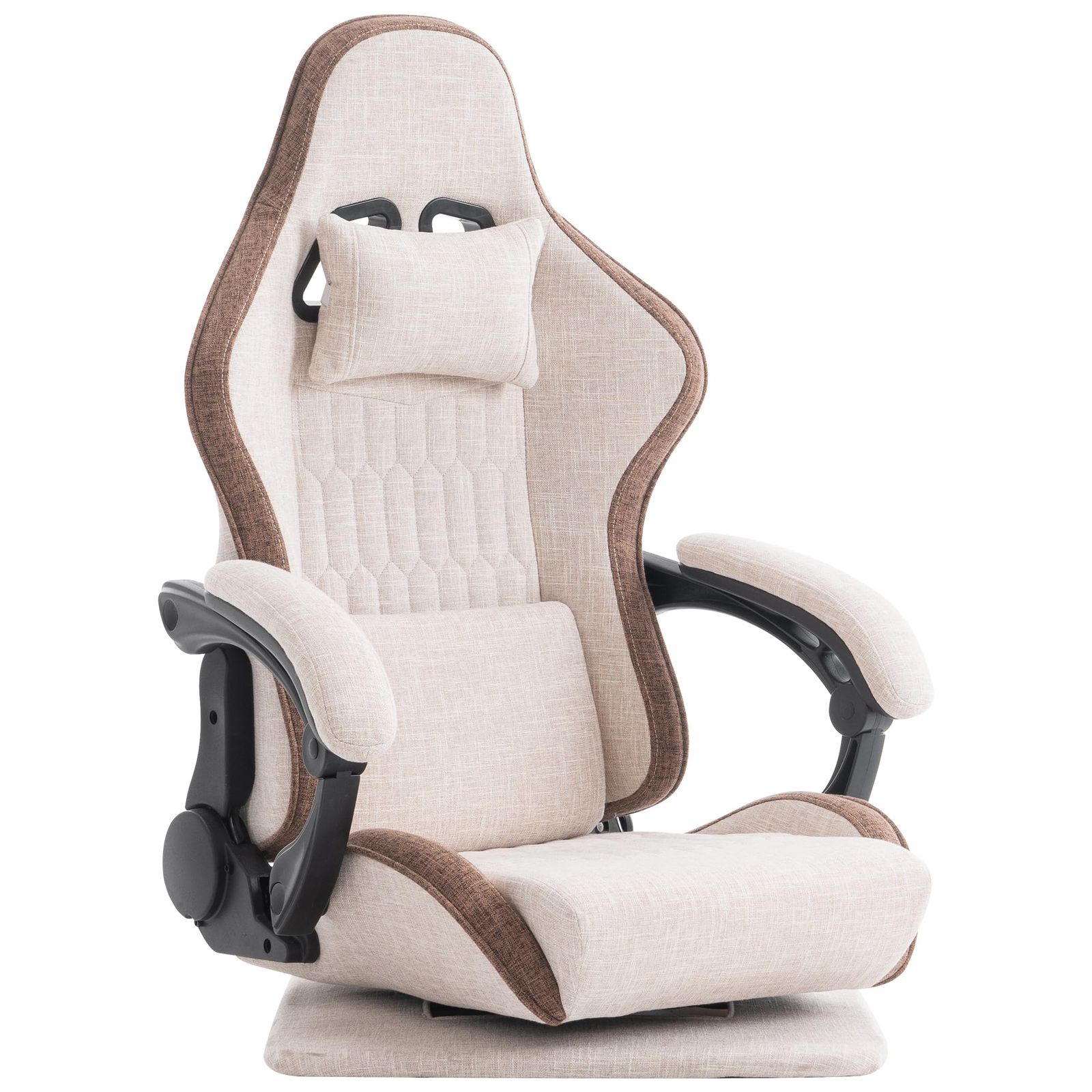 数量 ランバーサポート 連動アームレスト ファブリック ファブリック 回転式 180°リクライニング ヘッドレスト付 ハイバック 腰が痛くならない ゲーミング座椅子 360°回転 MOCHHOFU ベージュ