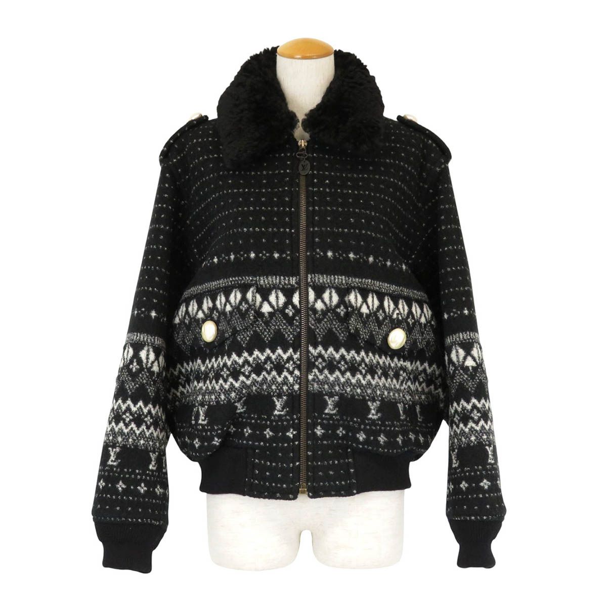 ルイヴィトン LV ロゴ ジャガード ジップアップジャケット レディース ブラック LOUIS VUITTON アパレル 小物