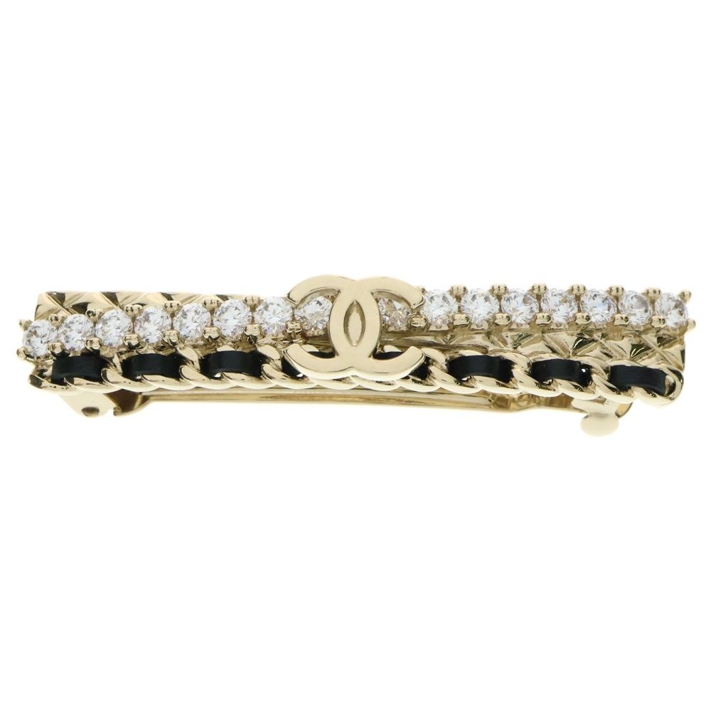 CHANEL シャネル ココマーク ラインストーン ヘアクリップ ブラック|ゴールド AB8613