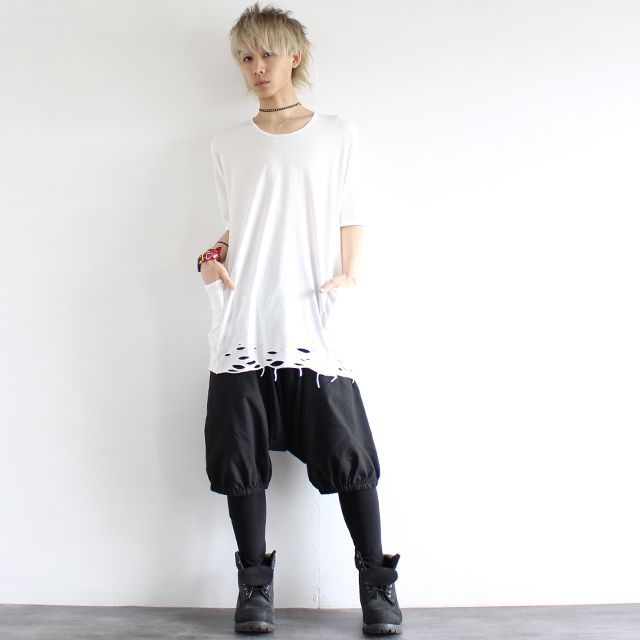 サイドポケット付きダメージヘムロングカットソー