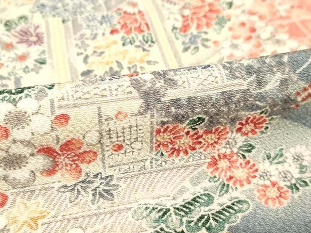 平和屋着物○上質な色無地 鳳凰草花地紋 深緑色 正絹 逸品 未