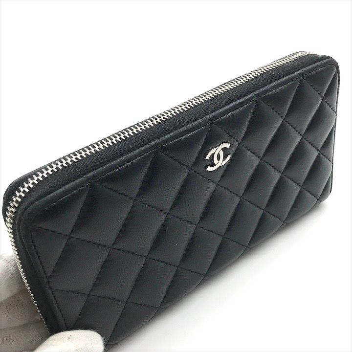 良品 CHANEL シャネル ココマーク マトラッセ ラウンドファスナー 長  