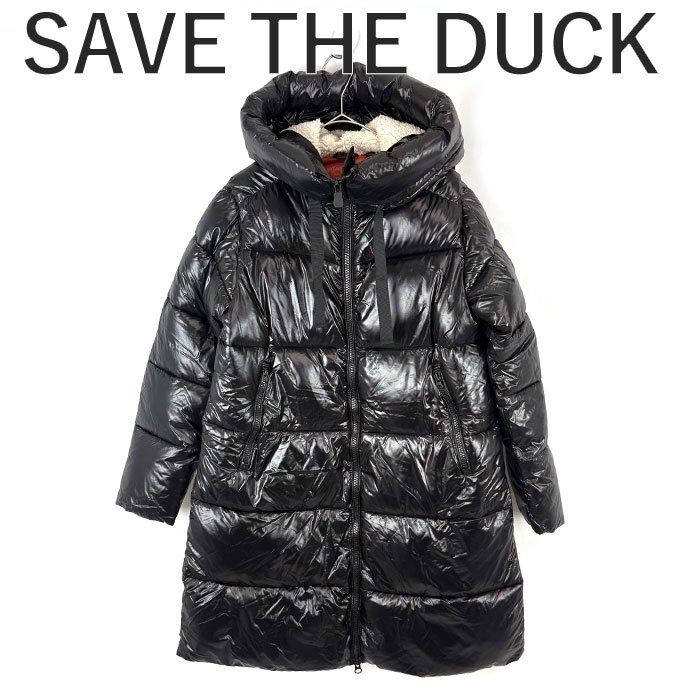 セイブザダック SAVE THE DUCK ダウンコート フード付き ボア リボン ブラック 黒 - メルカリ