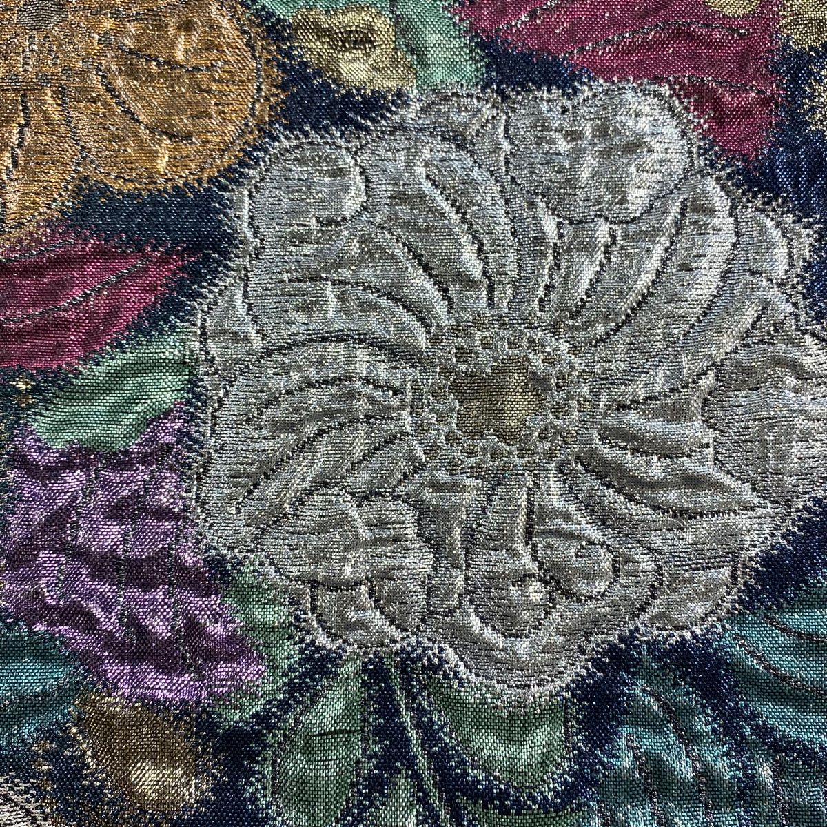 袋帯 秀品 振袖向き 辻が花 草花 箔 青緑 六通 正絹