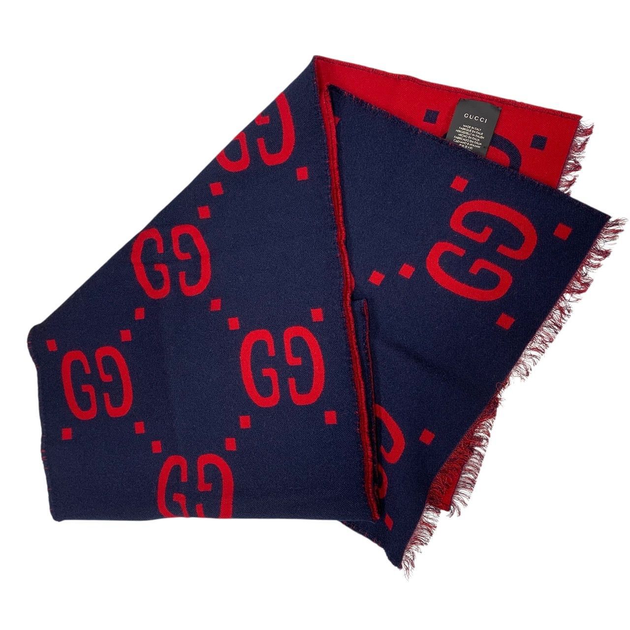 ♪3074 GUCCI グッチ マフラー GGジャカード ウールシルク