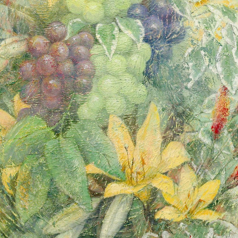 #花絵画と#ぶどう絵画セット計2点 真作】【WISH】吉田美千代「花と果実」油彩 8号 ◇色彩で綴る