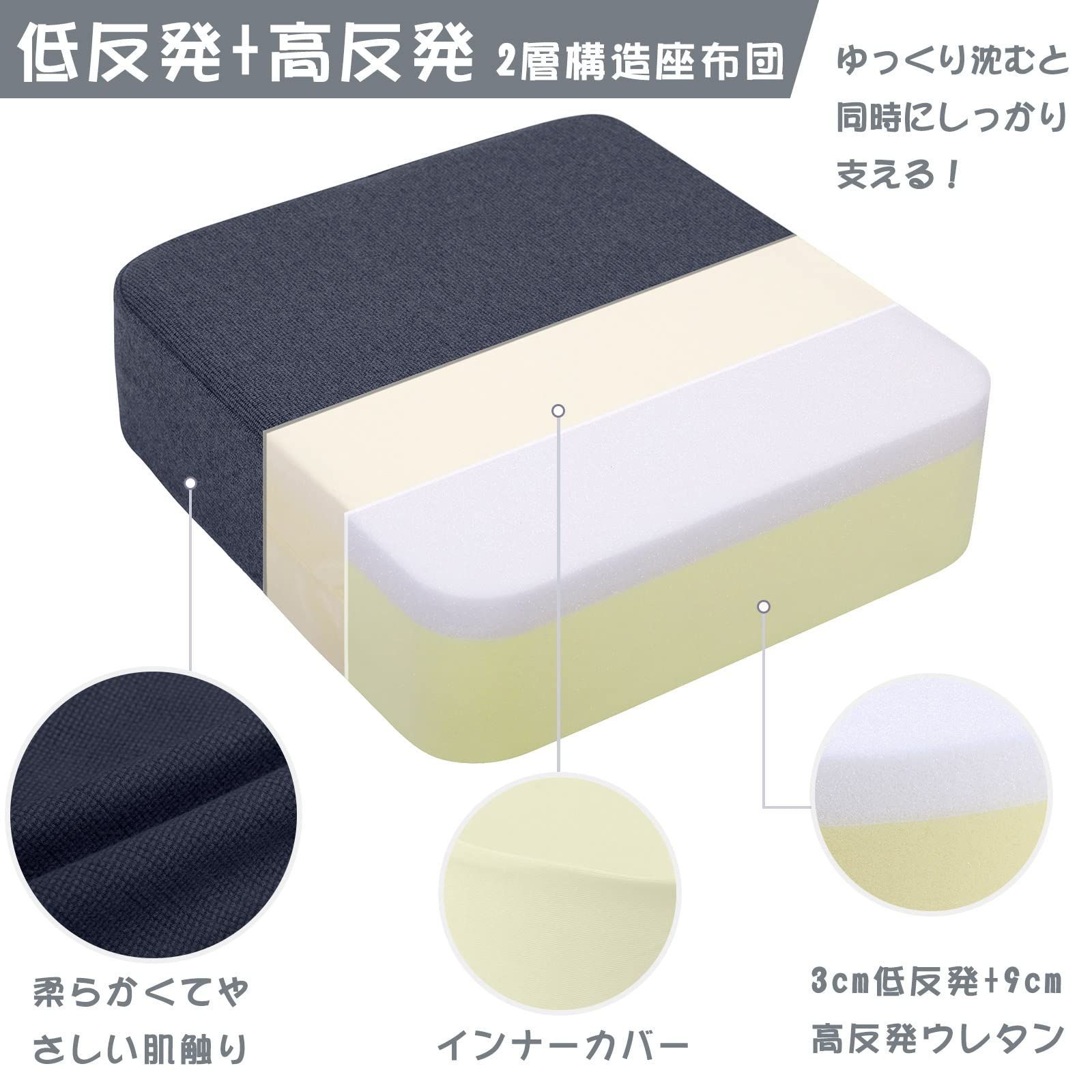 在庫処分】座布団 Home クッション 低反発+高反発 厚め 2層構造 43×43 ...