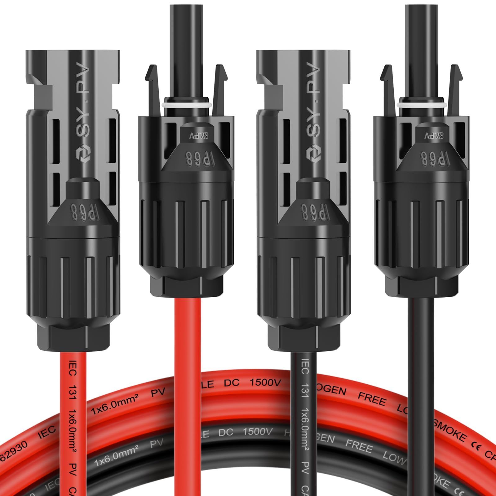 10M--6MM2 HXFinest MC4 延長ケーブル10M 10AWG 6MM2 ソーラー延長ケーブル 1500V mc4 ケーブル IP68 防水等級 ソーラーパネル接続用 延長ケーブル 両端加工済み 赤 黒 2本セット 10M-6MM2